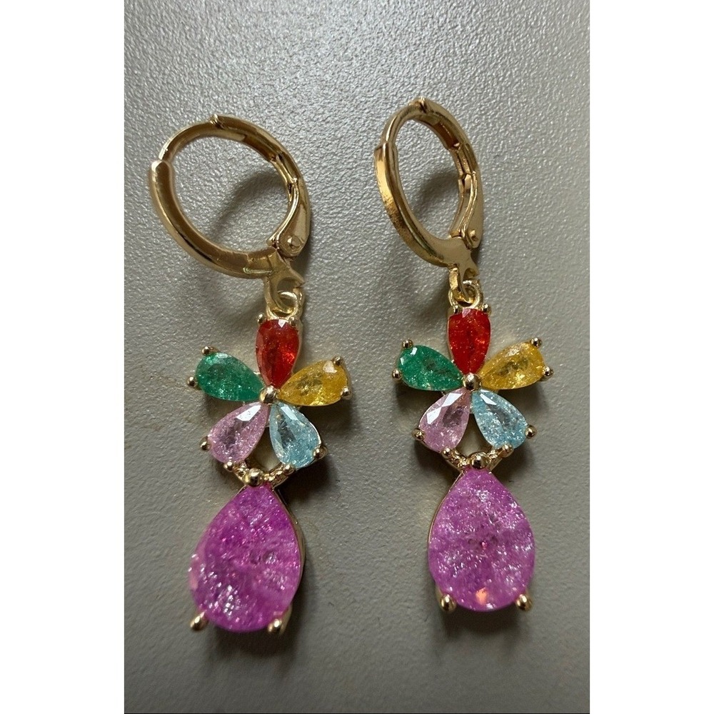 Candy drop Gold-Tone Multicolor Teardrop Crystal Drop Earrings -‎ Pink